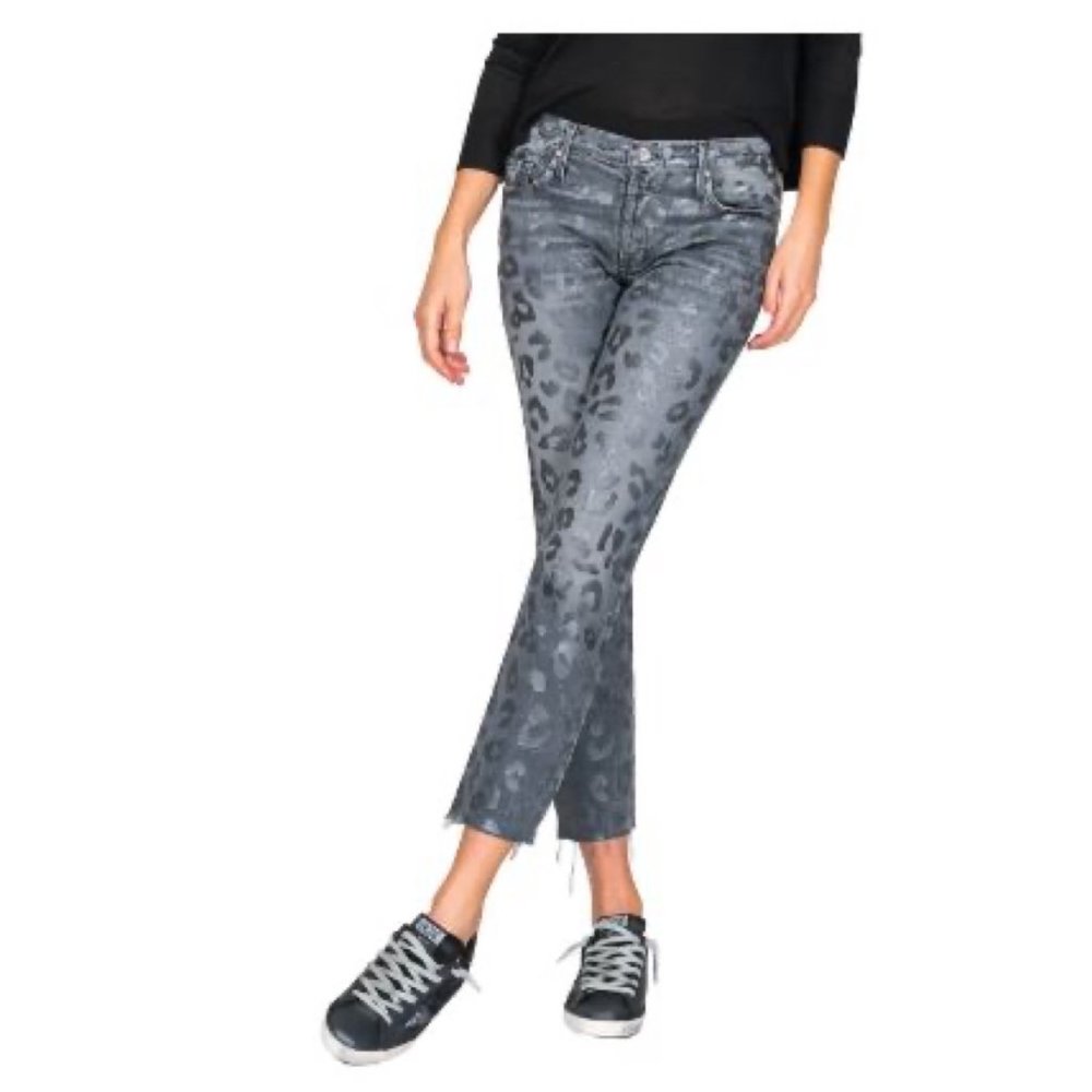 BLACK ORCHID Brooklyn Mid-Rise Straight Leopard-Print Jeans size 28